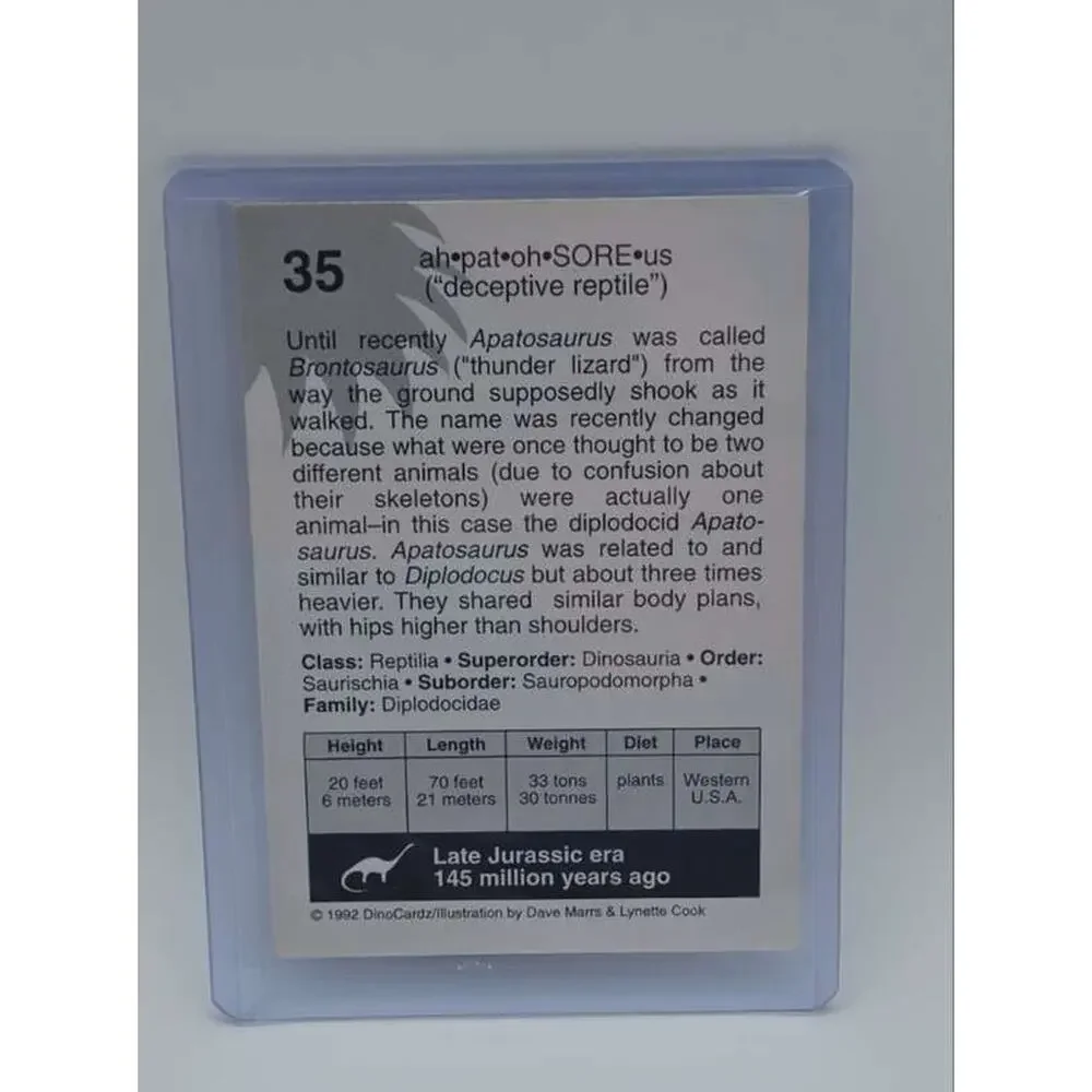 Vintage 1992 DinoCardz #35 Apatosaurus Collector Card